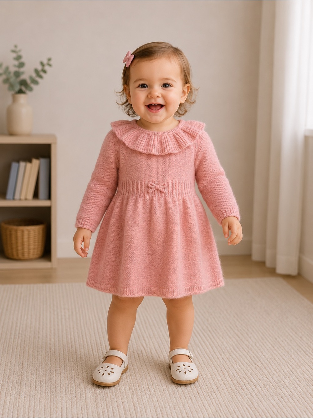 Nordstrom • NWT Girls Dusty Pink Knit Dress with Ruffle Collar